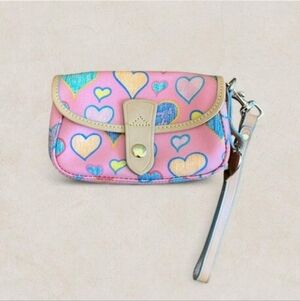 Dooney & Bourke Pink and Blue Heart Wristlet EUC LIKE NEW